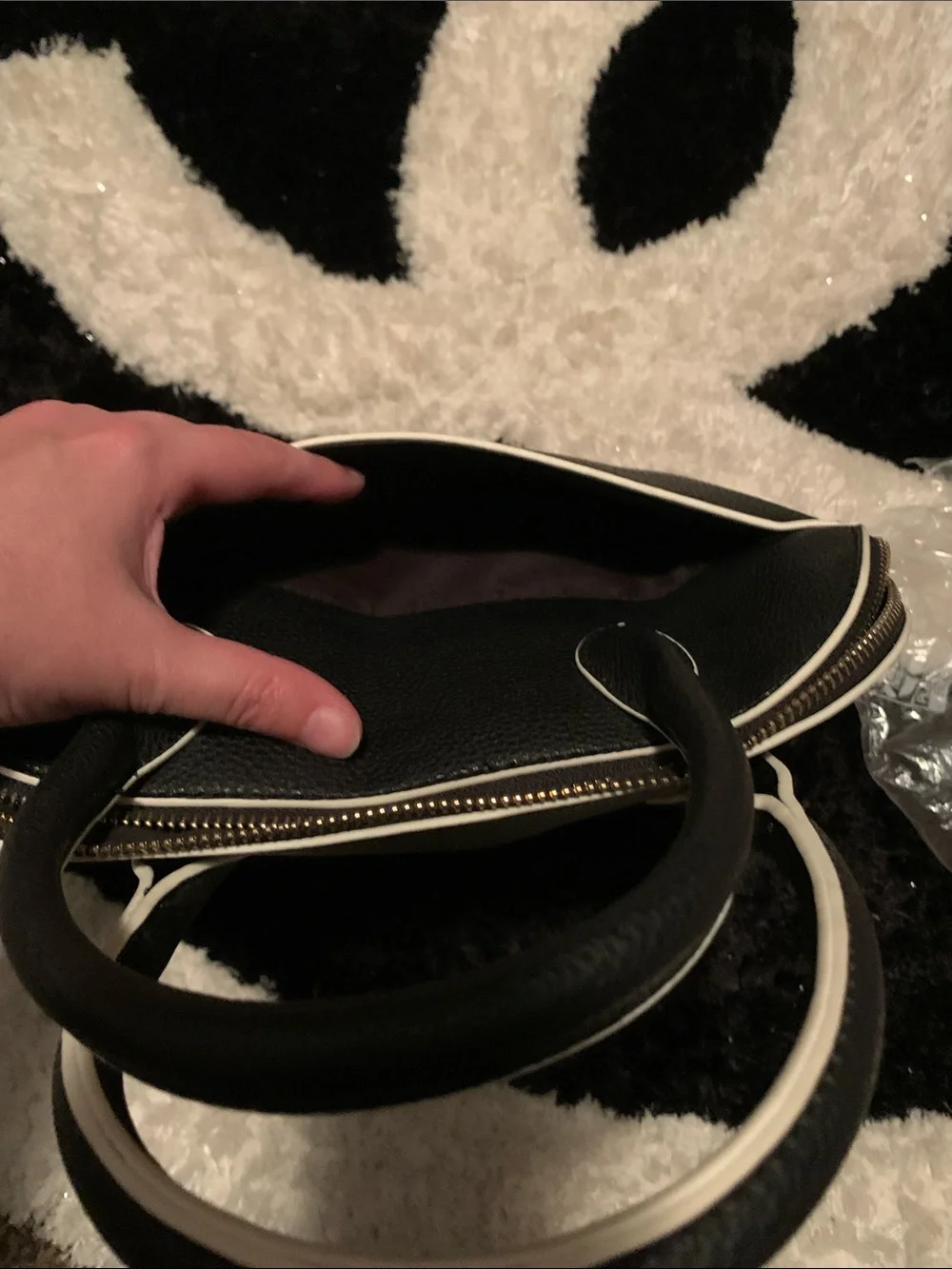 NEW! BEAUTIFUL bebe Black & White Logo Dome Satchel Handbag